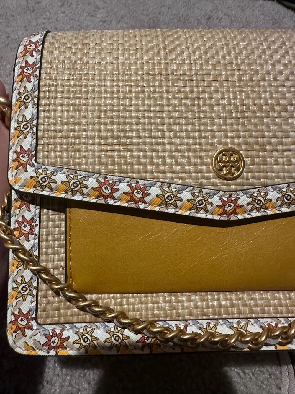 Tory Burch Womens Robinson Straw Convertible Shoulder Bag